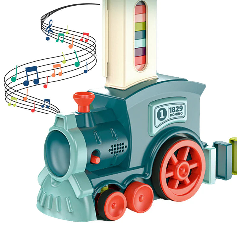 Tren domino electric pentru copii – joc educativ cu 60 piese