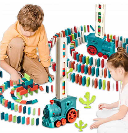 Tren domino electric pentru copii – joc educativ cu 60 piese
