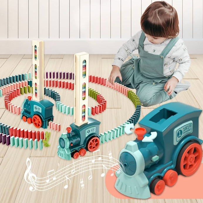 Tren domino electric pentru copii – joc educativ cu 60 piese