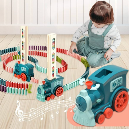 Tren domino electric pentru copii – joc educativ cu 60 piese