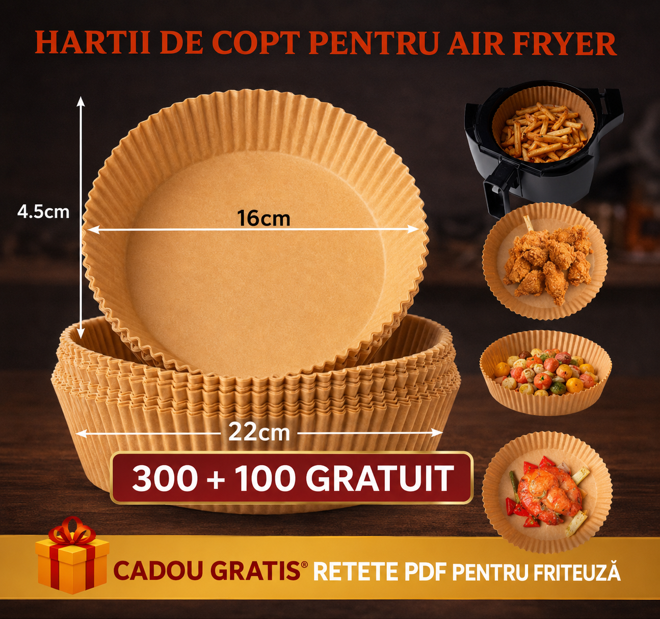 Hartii friteuza 300 BUCATI + 100 GRATIS + Retete PDF