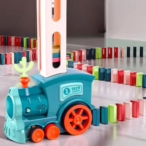 Tren domino electric pentru copii – joc educativ cu 60 piese
