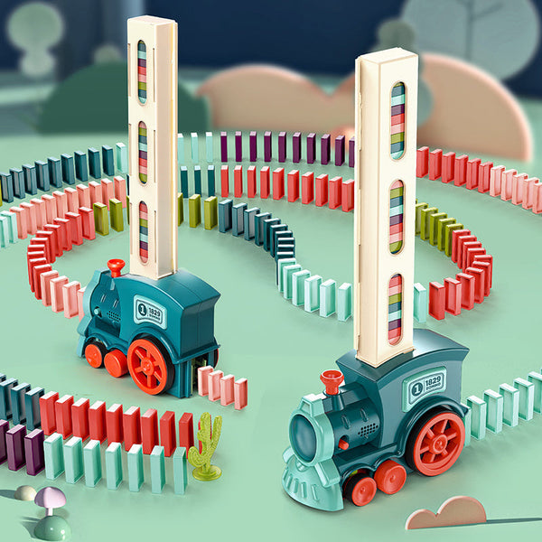 Tren domino electric pentru copii – joc educativ cu 60 piese