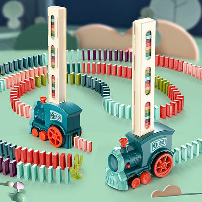 Tren domino electric pentru copii – joc educativ cu 60 piese